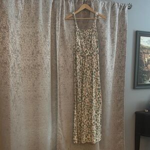 Women's Green Leopard Print Maxi Dress - Sleeveless Casual Summer Style